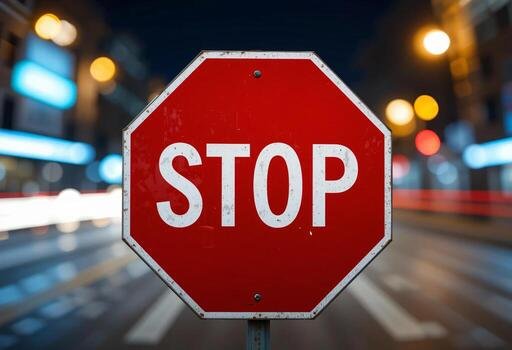 Panneau STOP en tole galvanisee installe sur un axe routier